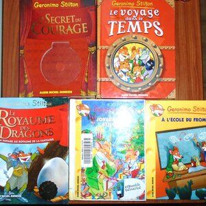 5 books by Geronimo Stilton (and medal), in French